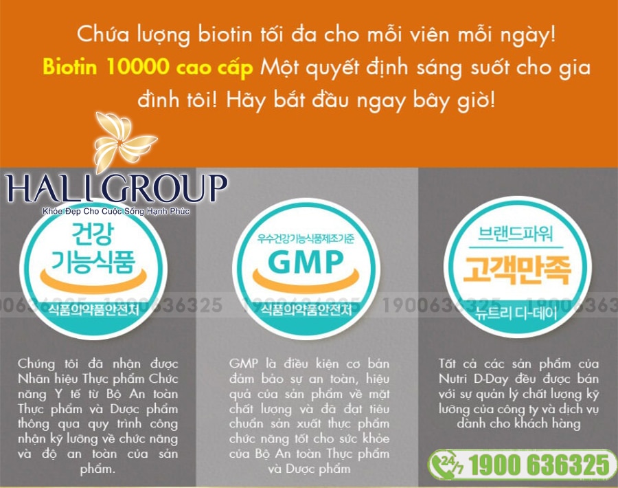 Giấy chứng nhận Viên Hỗ Trợ Mọc Tóc Nutri D-Day PREMIUM Biotin 10000