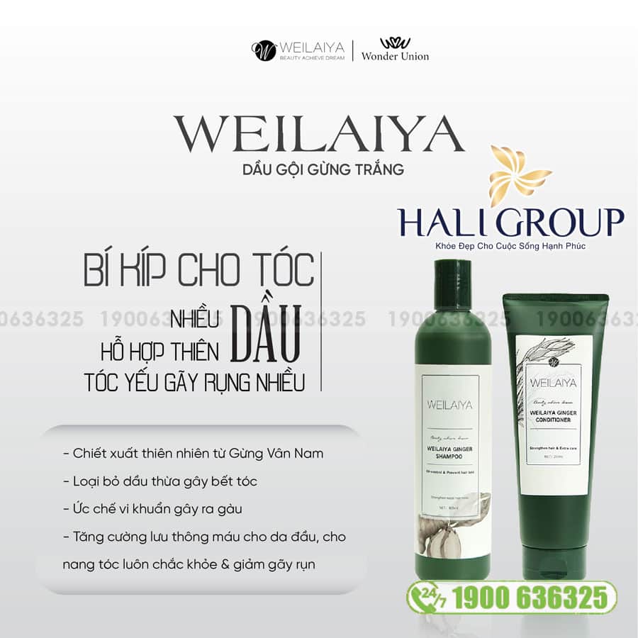 Bộ Dầu Gội Xả Gừng Trắng Weilaiya