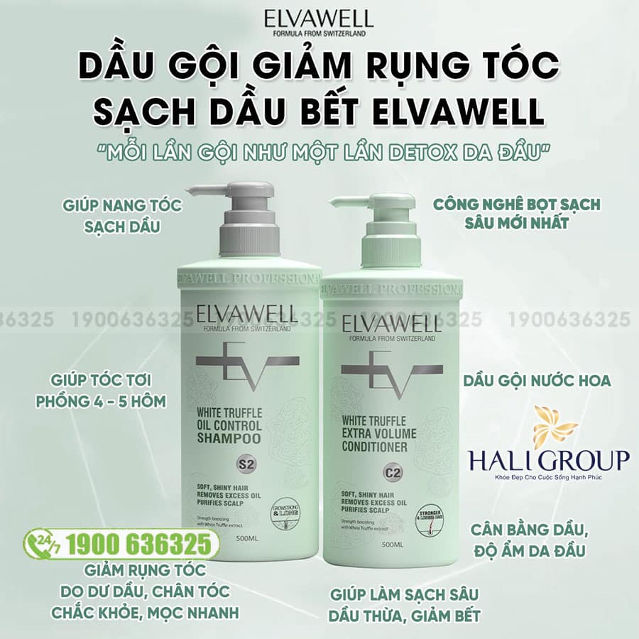 Bộ Dầu Gội Xả Giảm Rụng Tóc Sạch Dầu Bết Elvawell