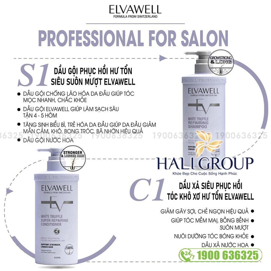Bộ Dầu Gội Xả Phục Hồi Hư Tổn Siêu Suôn Mượt Elvawell