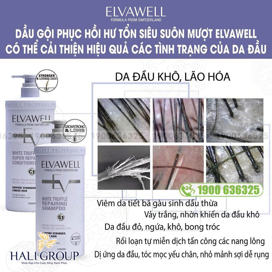 Bộ Dầu Gội Xả Phục Hồi Hư Tổn Siêu Suôn Mượt Elvawell
