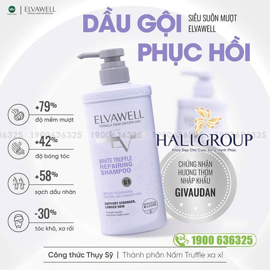 Bộ Dầu Gội Xả Phục Hồi Hư Tổn Siêu Suôn Mượt Elvawell