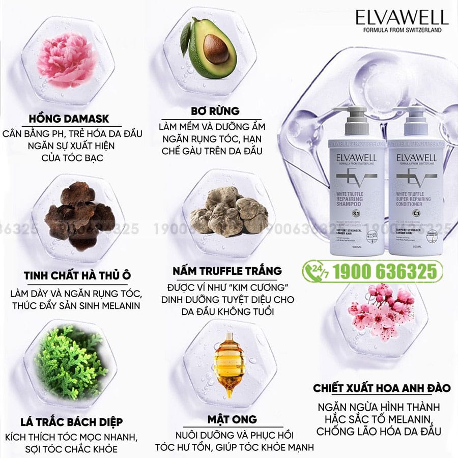 Bộ Dầu Gội Xả Phục Hồi Hư Tổn Siêu Suôn Mượt Elvawell